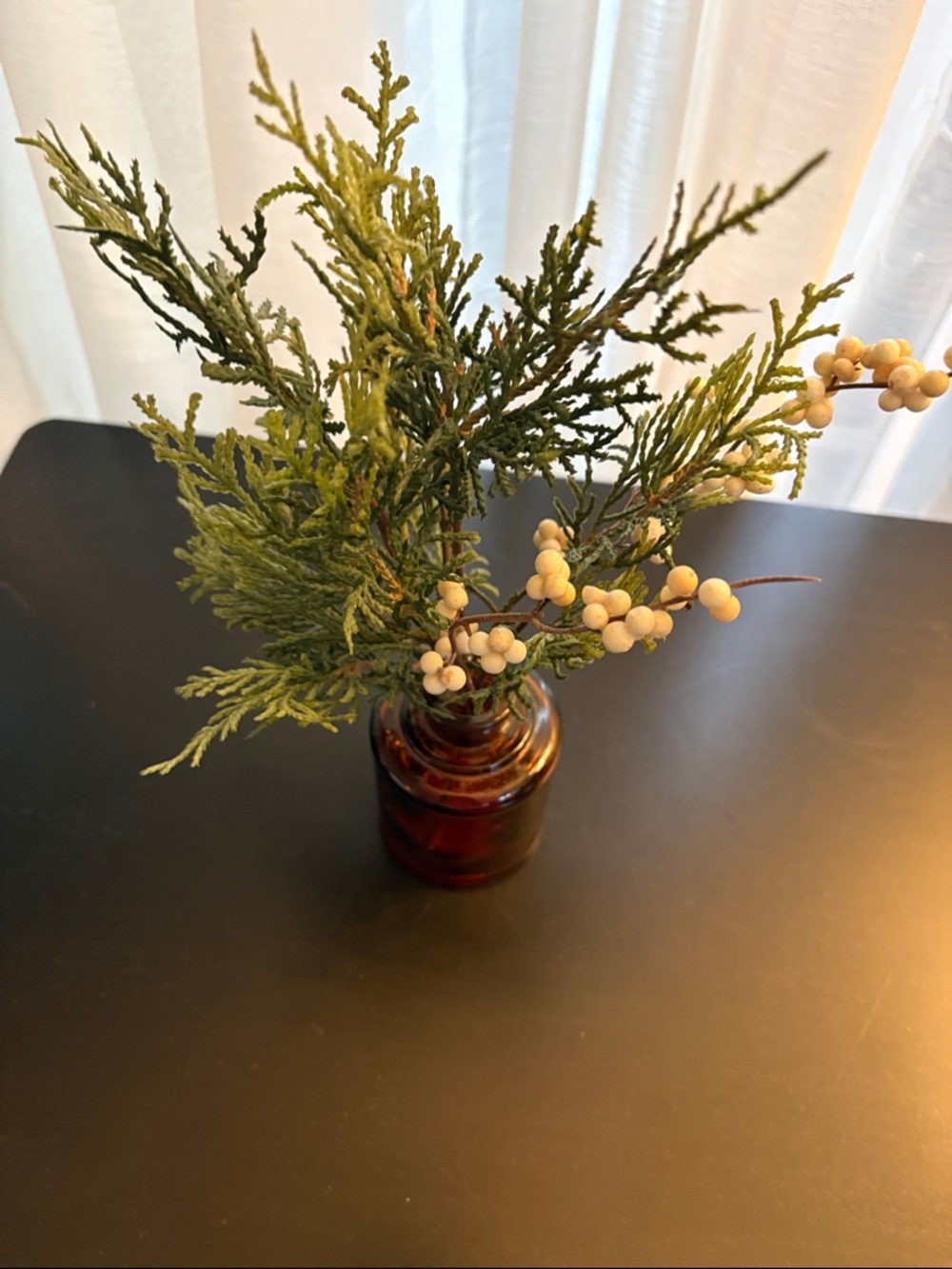 Hearth & Hand Green Pine and White Berry Amber Vase Arrangement